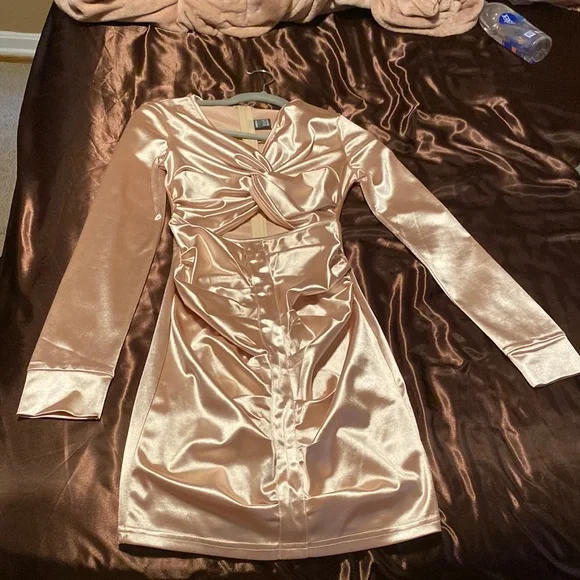 Dresses | Shein Gold Long Sleeve Dress | Poshmark